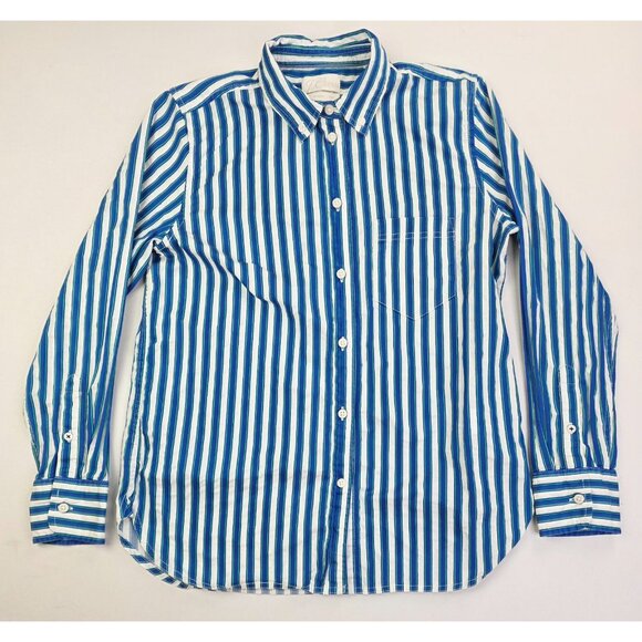J. Crew Classic Size 6 Womens White Blue Green Stripe Button Down Long Sleeve - Picture 5 of 9